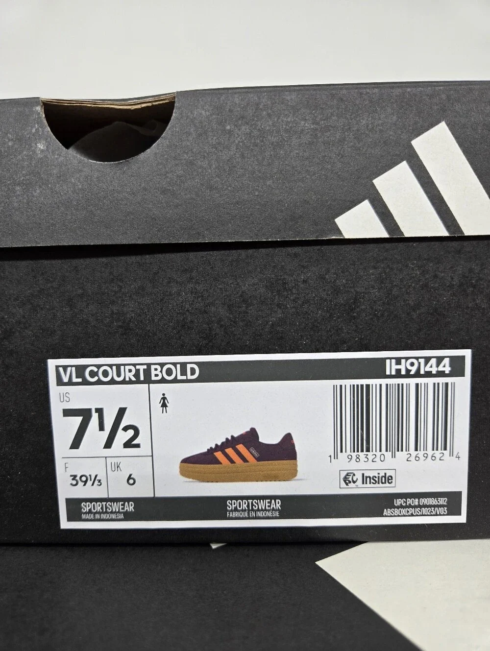adidas Women's VL Court Bold IH9144 Maroon Dusky Orange Shoes Size 7.5